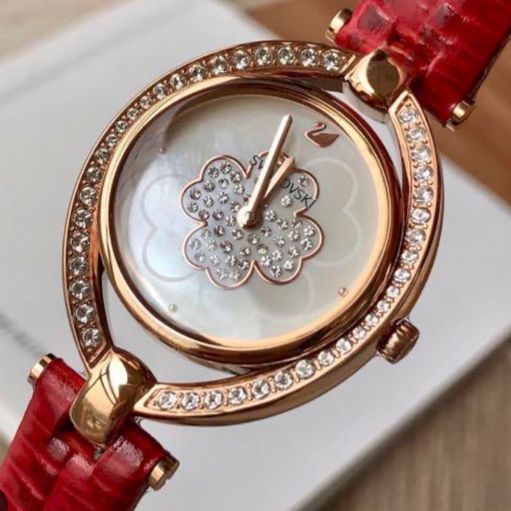 New Swarovski Stella Women's Watch Leather Strap LS Red 29 mm 5421822 - Picture 5 of 17